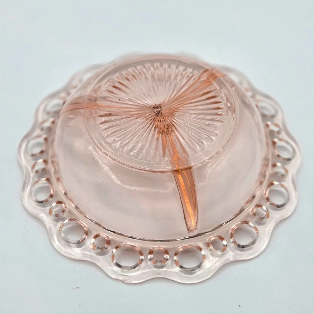 Vintage Old Colony Open Lace Pink Depression‎ Glass 3-Part Relish Dish
